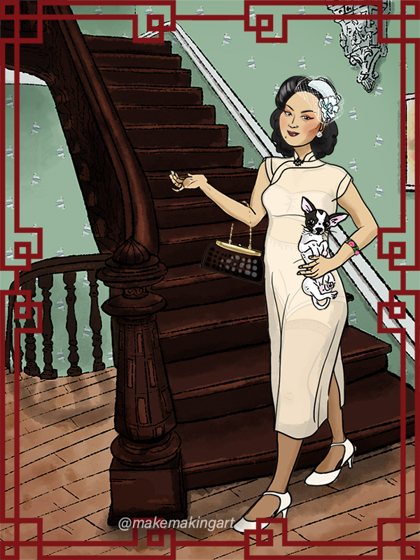 Staircase Beauty made with 1930s Vintage Chinese Dress Up Game