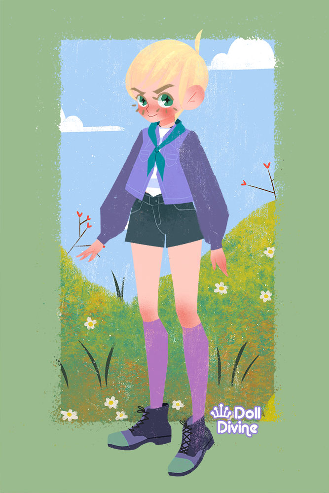 serious lady on a treck made with Pastel Summer