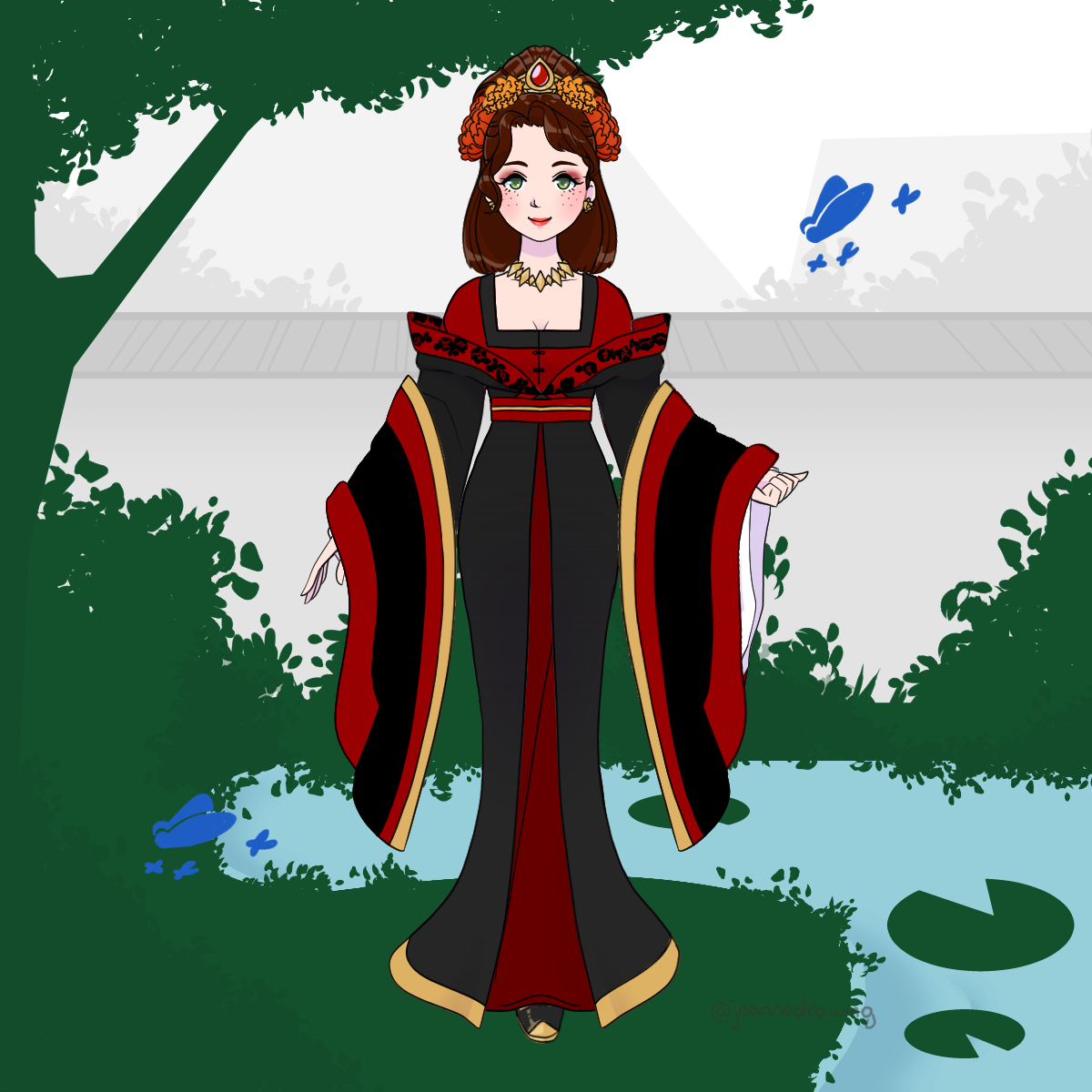 black cat flower princess made with Inner Palace Character Creator